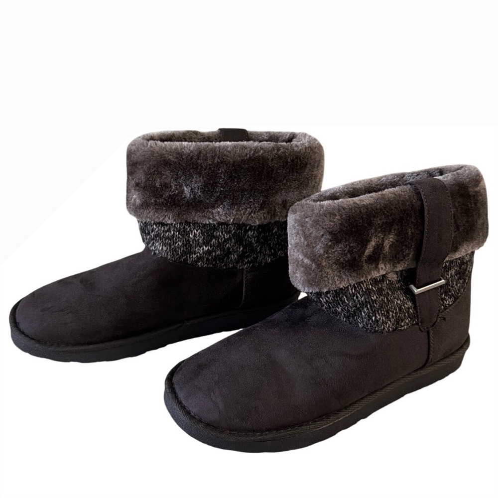 Pop Stoneham Womens Brown Faux Suede Fur Knit Ankle Boots Memory‎ Foam Size 9M